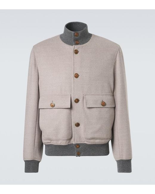 Brunello Cucinelli Gray Cashmere-Trimmed Wool Bomber Jacket for men