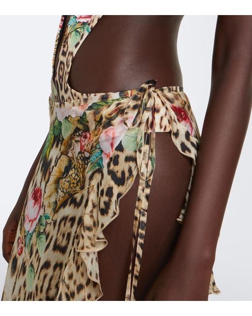 Roberto Cavalli Natural Leopard-Print Silk Beach Cover-Up