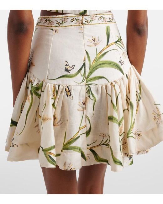 Agua Bendita Metallic Jacarina Printed Linen Miniskirt