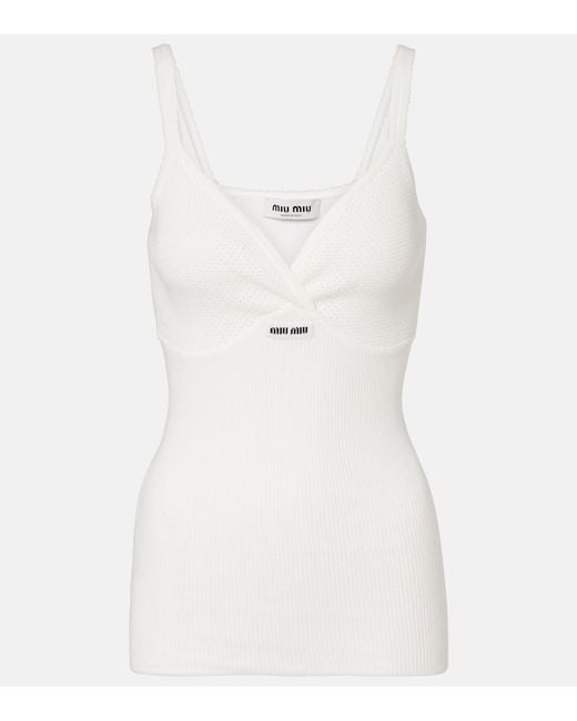 Miu Miu White Top Aus Baumwolle Mit Spitze