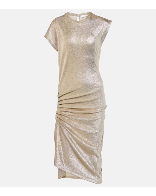 Rabanne Natural Asymmetric Draped Midi Dress