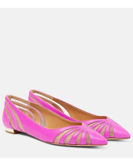 Aquazzura Pink The Spy Leather And Mesh Ballet Flats