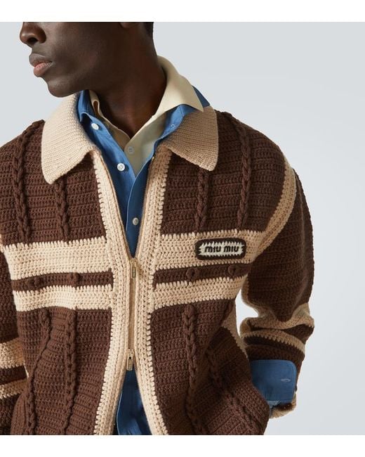 Cardigan De Cachemir Con Cremallera Miu Miu de hombre de color Brown