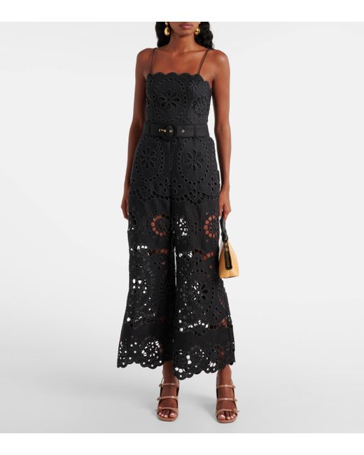 Zimmermann Black Pop Embroidered Linen Wide-Leg Pants