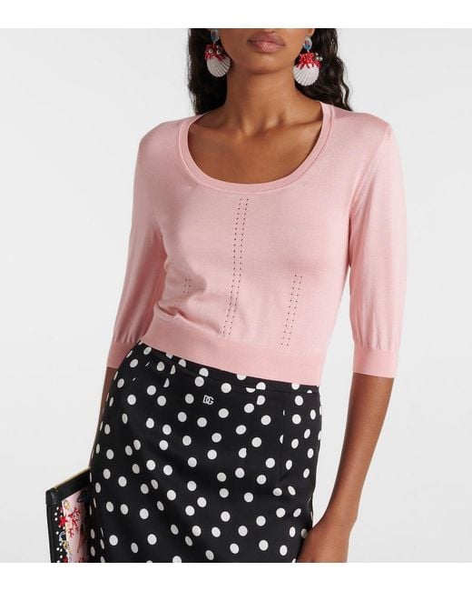 Dolce & Gabbana Pink Capri Pointelle Silk Sweater