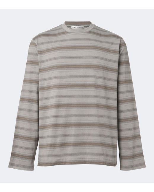 Our Legacy Gray Box Striped Cotton Jersey T-Shirt for men