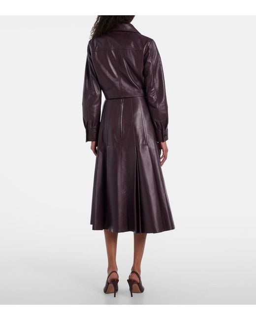 Emilia Wickstead Purple Kensie High-Rise Leather Midi Skirt