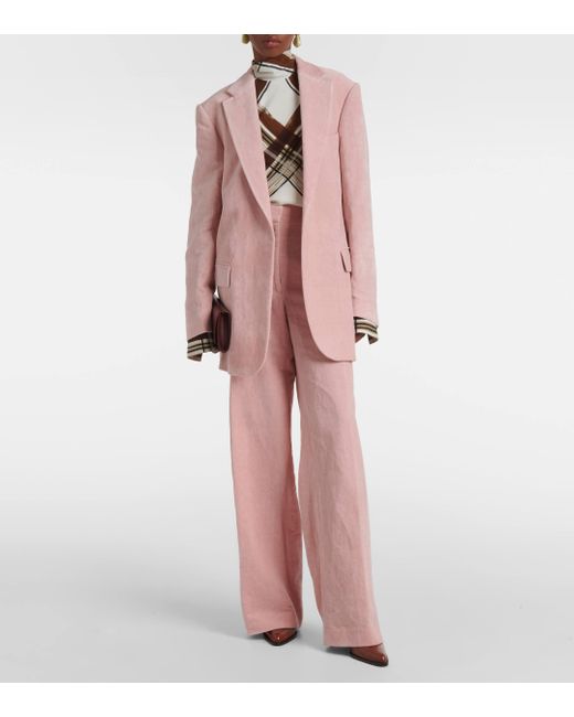 Dries Van Noten Pink Cotton And Hemp Wide-leg Pants