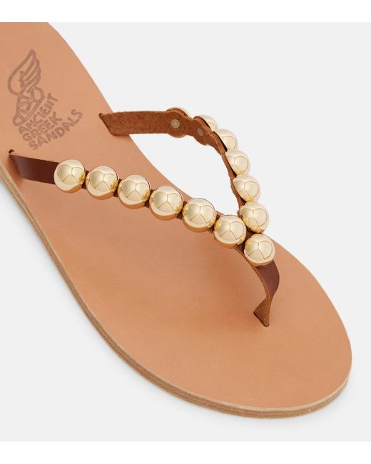 Ancient Greek Sandals Pink Endoxi Studded Leather Thong Sandals