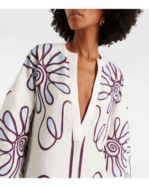 Tunica Siena De Lino Estampada Cala De La Cruz de color White