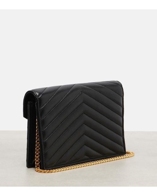 Saint Laurent Black Cassandre Matelasse Leather Wallet On Chain