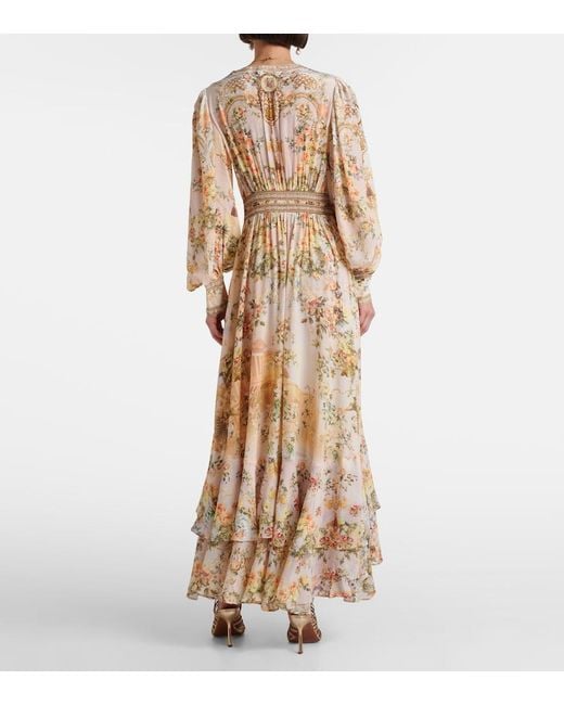 Camilla Natural Embellished Floral Silk Crepe Maxi Dress
