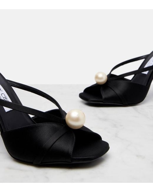 Jimmy Choo Black Siva 95 Embellished Satin Sandals