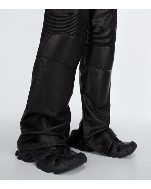 Black Leather Biker PantsTrousers For Men Double Zipper Biker Jeans  eBay