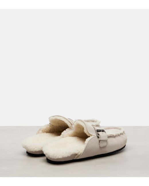 Brunello Cucinelli White Monili Shearling-Lined Suede Mules