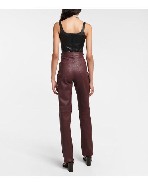 Stouls Purple Terry High-Rise Straight Leather Pants