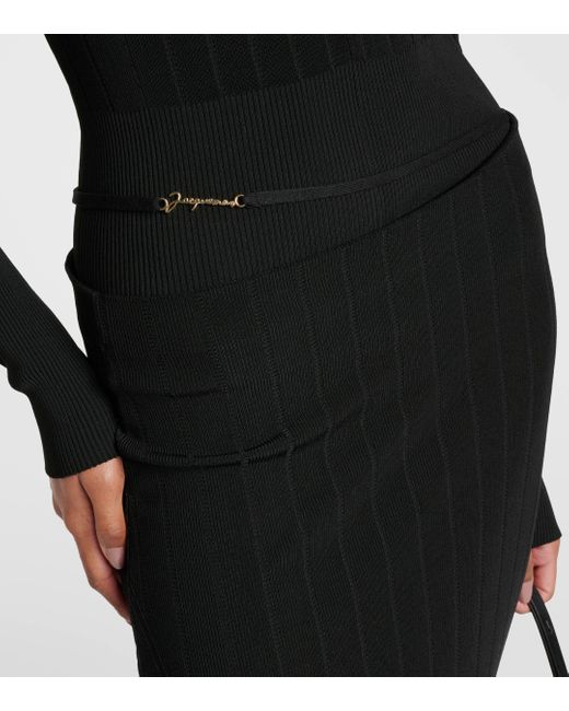 Jacquemus Black La Jupe Pralu Ribbed-knit Midi Skirt
