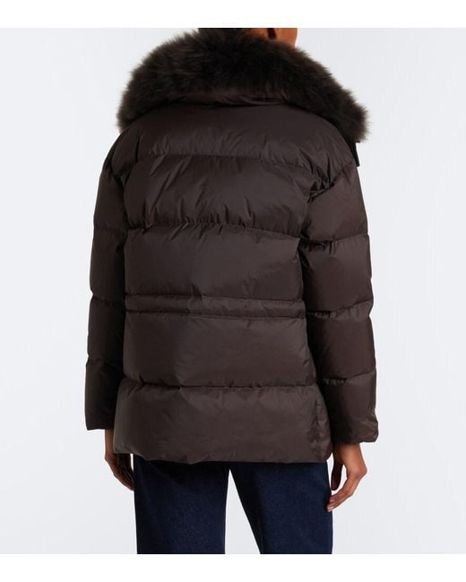 Yves Salomon Black Set Of Calf-Hair Trimmed Down Jacket And Gloves