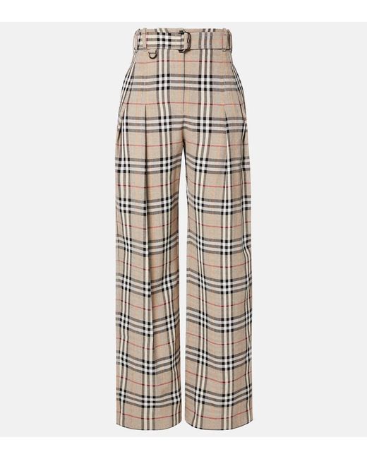 Pantaloni Check A Gamba Larga di Burberry in Natural