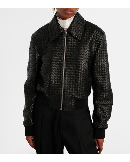 Bottega Veneta Black Intrecciato Leather Jacket