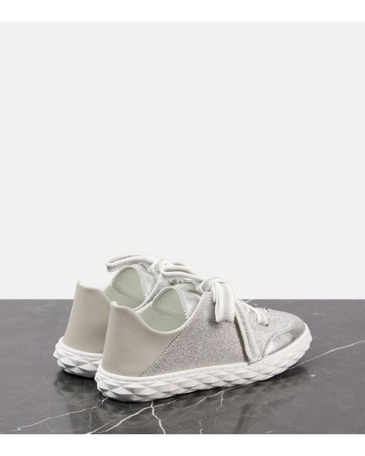 Jimmy Choo White Diamond Light Flex/F Leather-Trimmed Sneakers