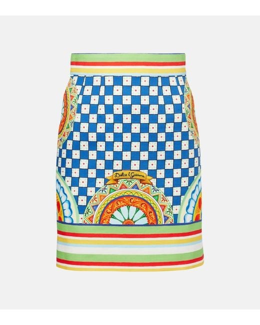 Dolce & Gabbana Blue Cotton Patterned Miniskirt