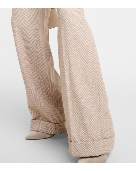 Brunello Cucinelli Natural Chevron Wool-Blend Flared Pants