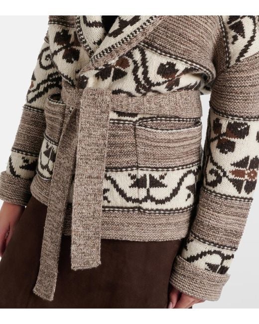 Polo Ralph Lauren Brown Jacquard Wool-Blend Wrap Cardigan