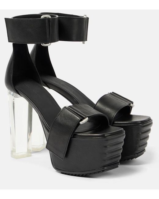 Rick Owens Black Leather Platform Sandals