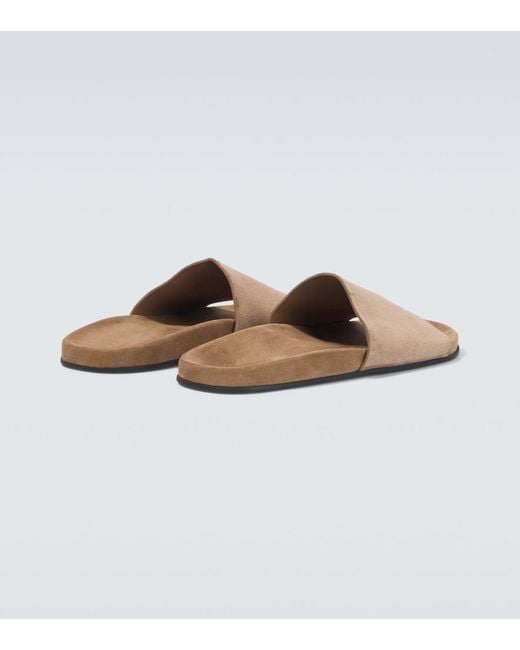 The Row White Hugh Suede Slides for men