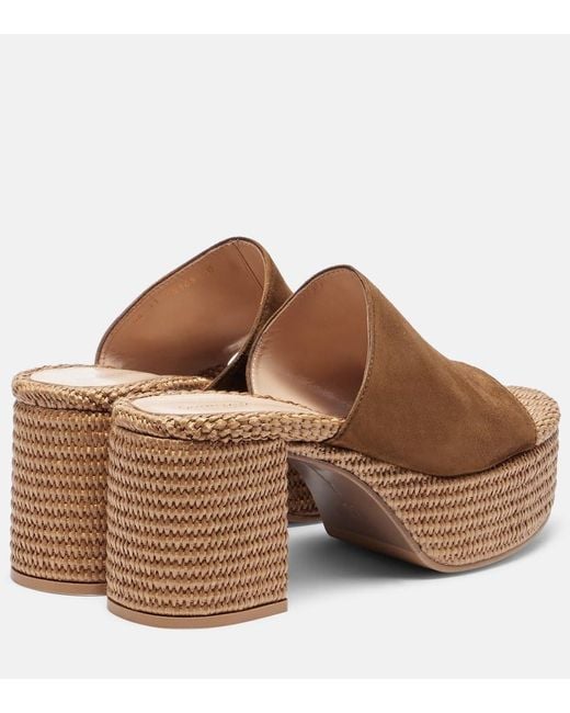 Gianvito Rossi Brown Suede Platform Espadrille Mules