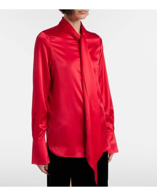 Nina Ricci Red Lavalliere Silk Crepe De Chine Shirt