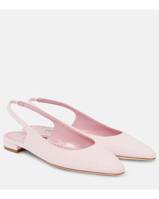 Manolo Blahnik Pink Sawra 10 Suede Slingback Flats