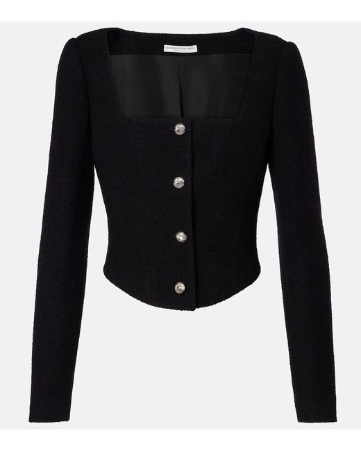 Alessandra Rich Black Wool-Blend Twill Boucle Jacket