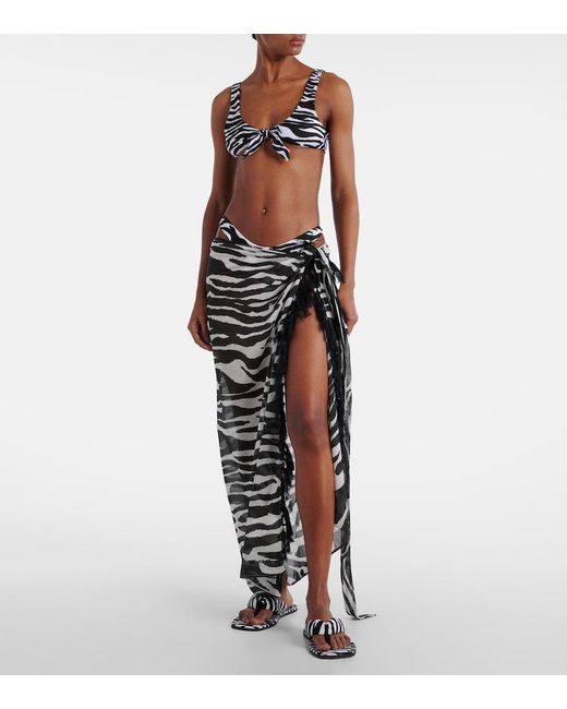 The Attico Black Zebra-Print Cotton Muslin Beach Cover-Up