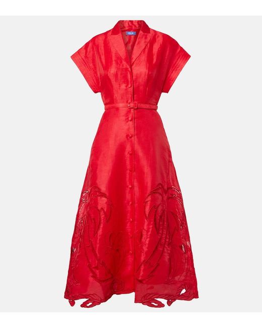 LEO LIN Red Aubrey Linen-Blend Canvas Midi Dress