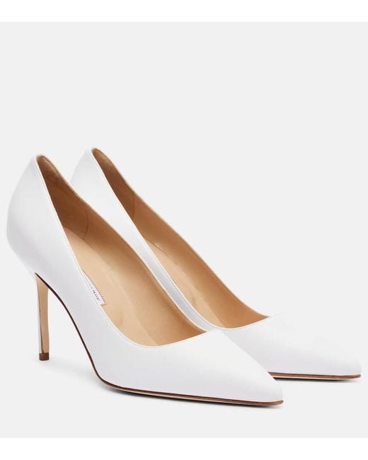 Manolo Blahnik White Bb 90 Leather Pumps