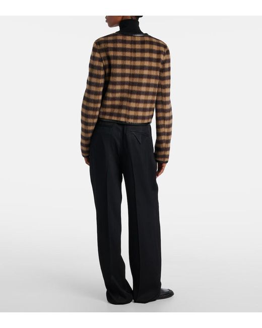 Proenza Schouler Brown Checked Leather-Trimmed Wool-Blend Jacket