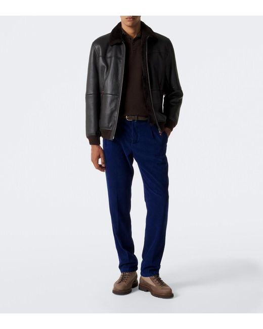 Kiton Blue Cotton Straight Pants for men