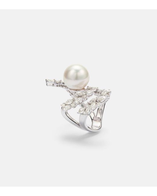 YEPREM White Pearlescent 18Kt Ring With Freshwater Pearl And Diamonds