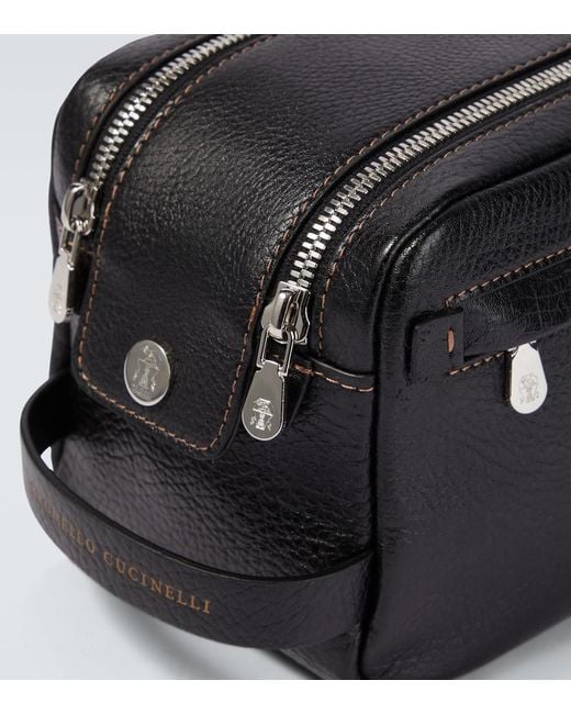 Brunello Cucinelli Black Leather Toiletry Bag for men