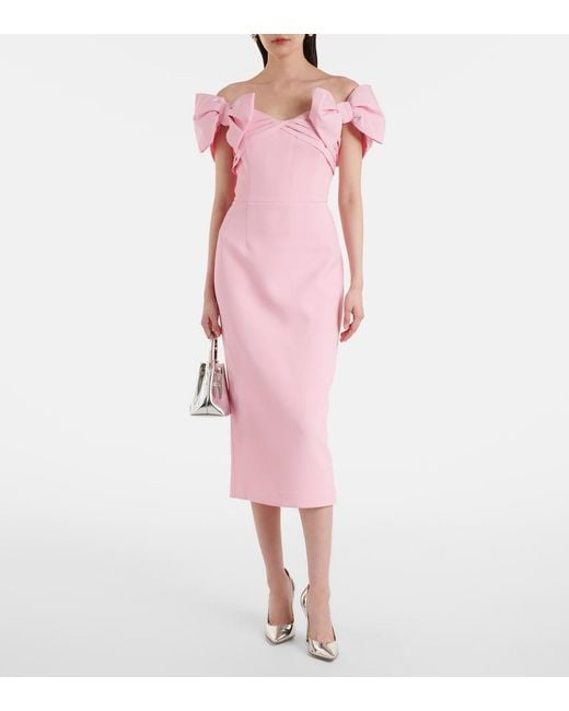 Rebecca Vallance Pink Isabella Bow-Detail Crepe Midi Dress