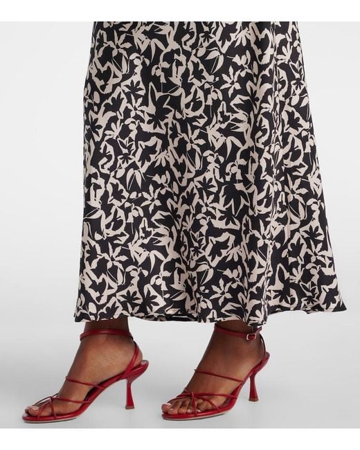 Asceno White Valencia Printed Silk Twill Maxi Dress
