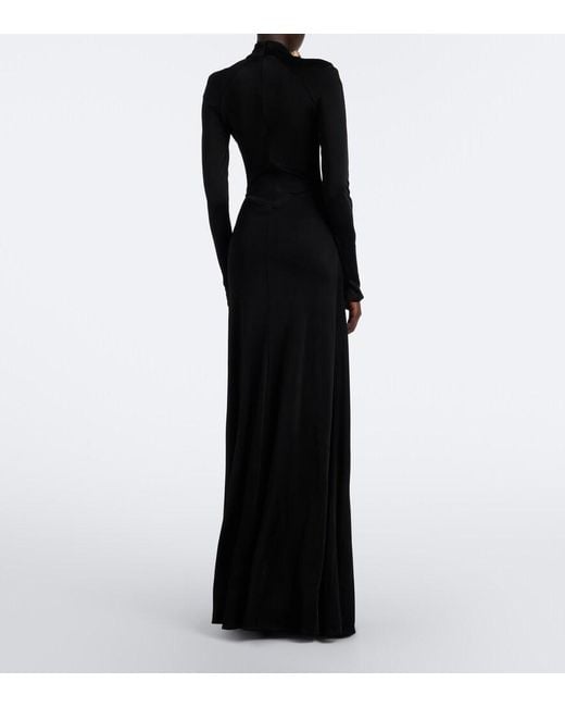 David Koma Black Draped Floral-Applique Gown