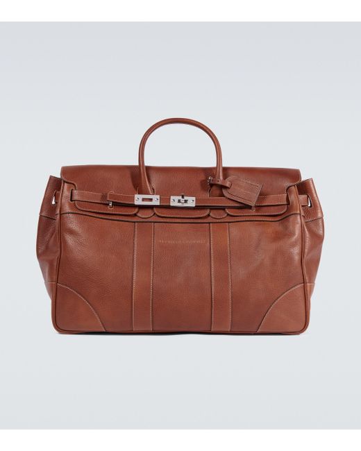 Brunello Cucinelli Brown Grained Leather Duffel Bag for men