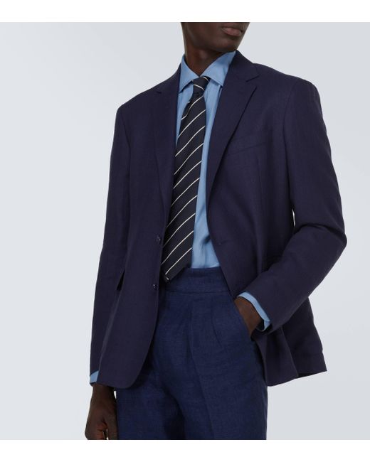 Blazer en lin, soie et coton Ralph Lauren Purple Label pour homme en coloris Blue