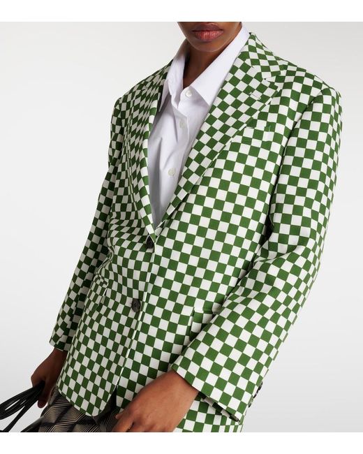 Dries Van Noten Green Checked Single-Breasted Blazer