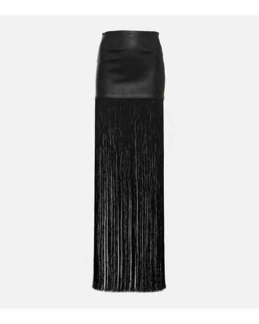 Stouls Black Shanghai Fringed Leather Maxi Skirt