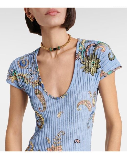 Robe Midi Imprimee En Coton Melange Etro en coloris Blue