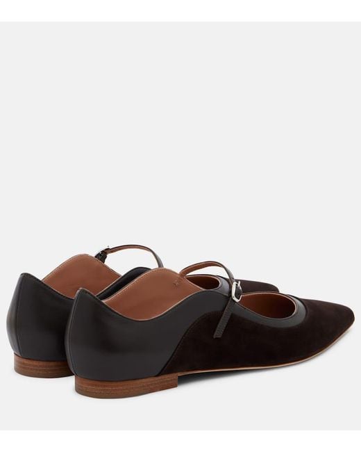 Malone Souliers Brown Corina Leather And Suede Mary Jane Flats